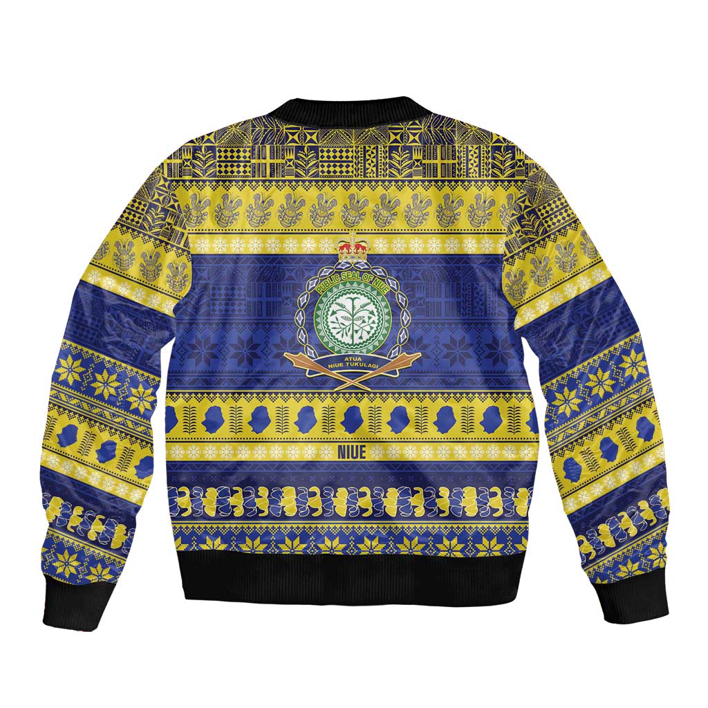 Niue Christmas Sleeve Zip Bomber Jacket Monuina e Kilisimasi Hiapo Motifs LT14 - Polynesian Pride