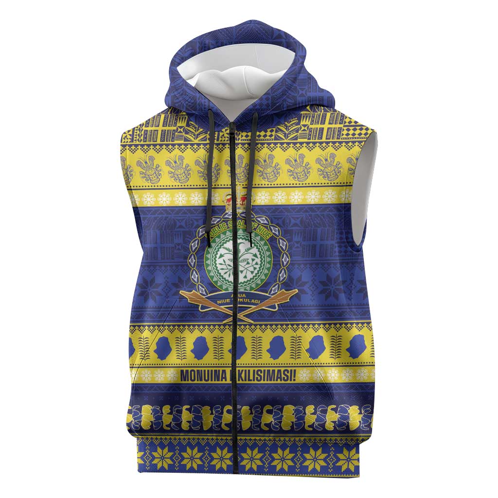 Niue Christmas Sleeveless Zip Hoodie Monuina e Kilisimasi Hiapo Motifs - Polynesian Pride