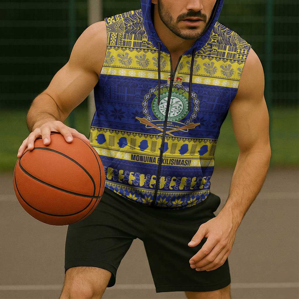 Niue Christmas Sleeveless Zip Hoodie Monuina e Kilisimasi Hiapo Motifs - Polynesian Pride
