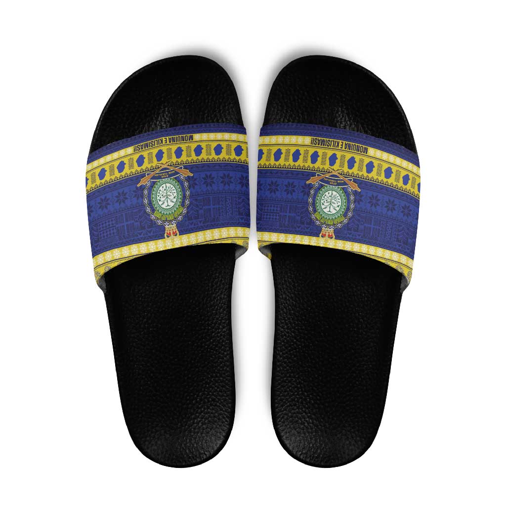 Niue Christmas Slide Sandals Monuina e Kilisimasi Hiapo Motifs LT14 Blue - Polynesian Pride