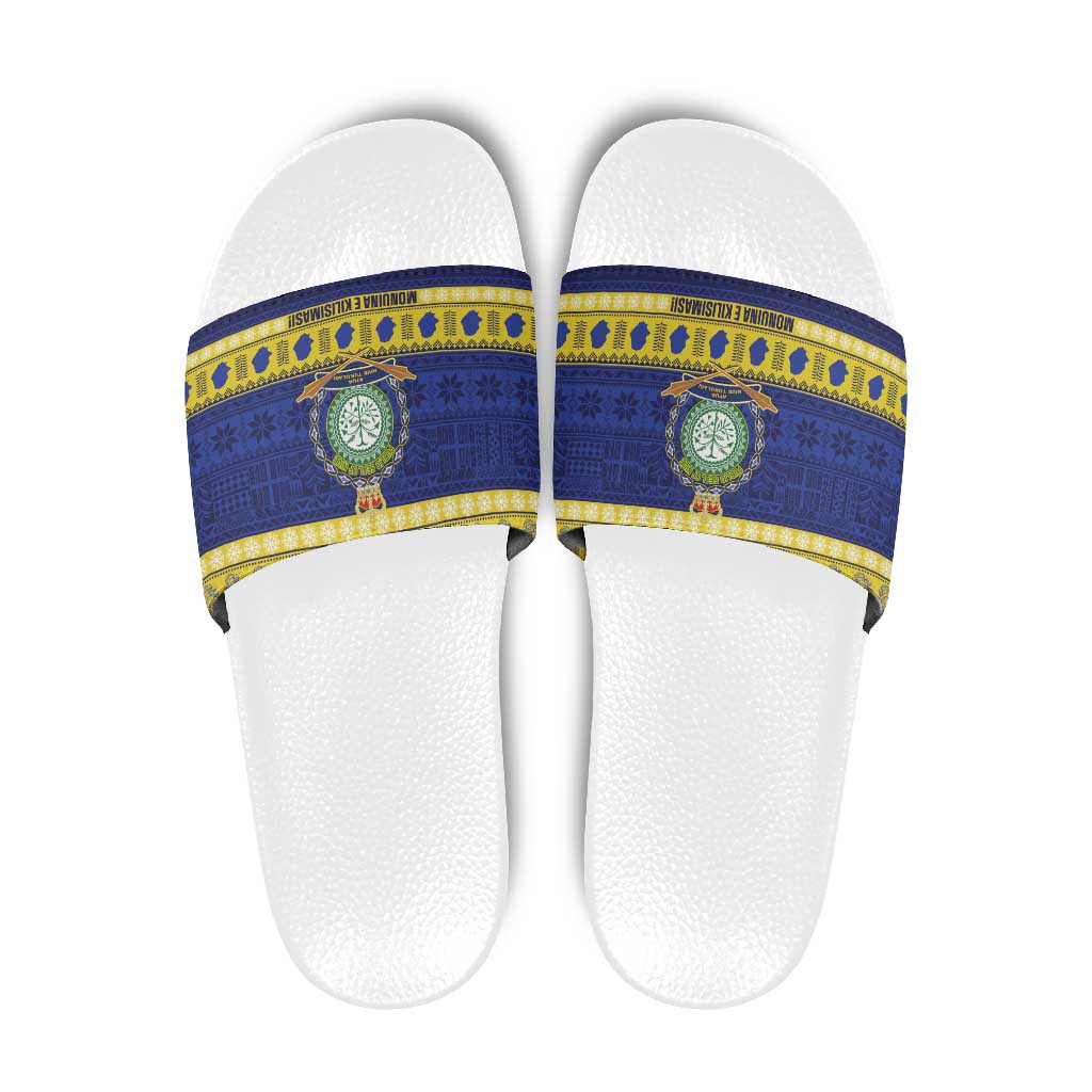 Niue Christmas Slide Sandals Monuina e Kilisimasi Hiapo Motifs LT14 Blue - Polynesian Pride