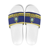 Niue Christmas Slide Sandals Monuina e Kilisimasi Hiapo Motifs LT14 Blue - Polynesian Pride