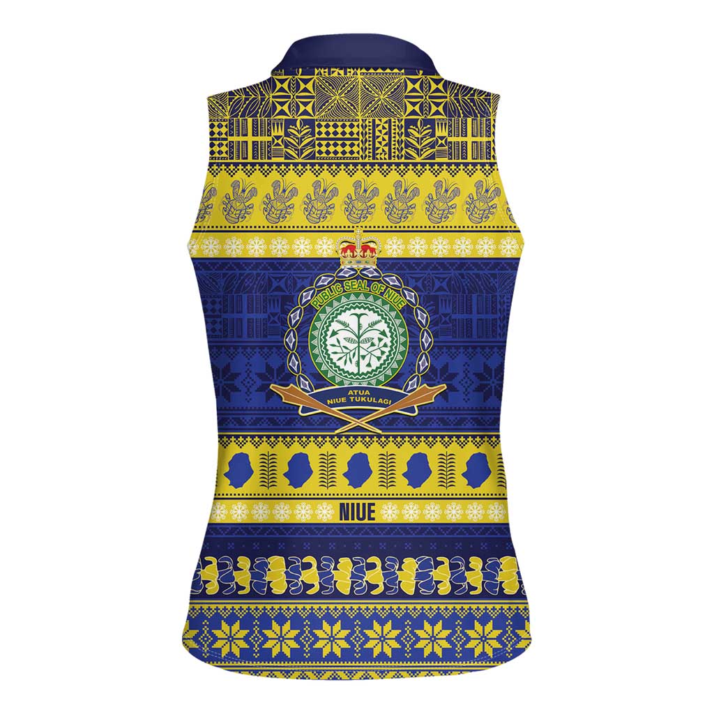 Niue Christmas Women Sleeveless Polo Shirt Monuina e Kilisimasi Hiapo Motifs - Polynesian Pride