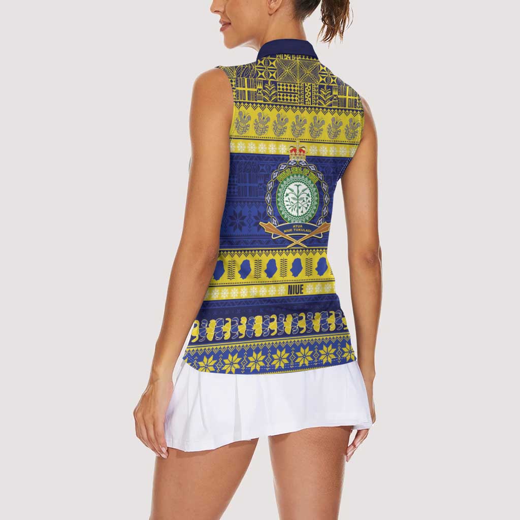 Niue Christmas Women Sleeveless Polo Shirt Monuina e Kilisimasi Hiapo Motifs - Polynesian Pride