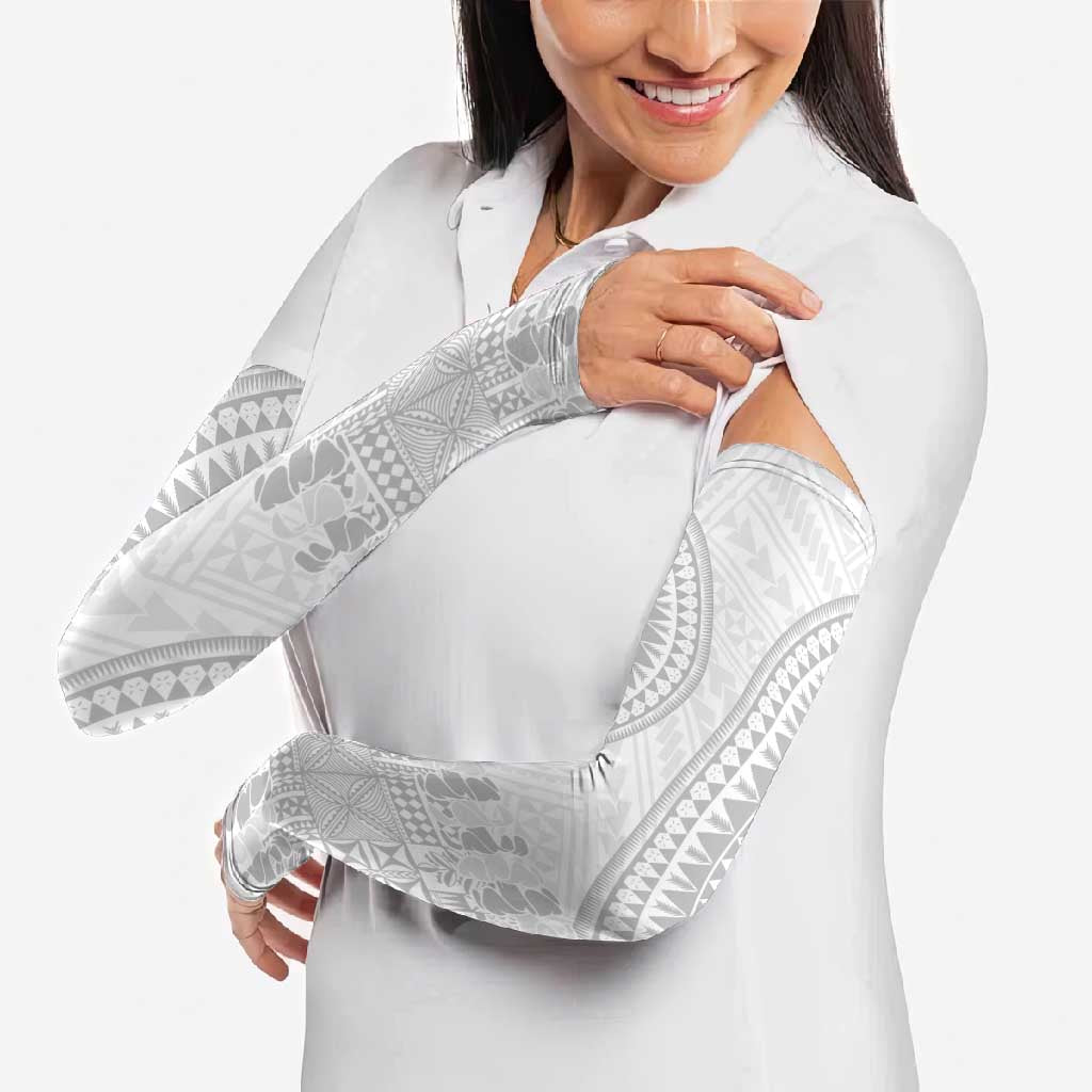 Niue White Sunday Arm Sleeves Tapu Fanau Ia Puakenikeni Hiapo Pattern - Polynesian Pride