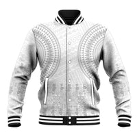 Niue White Sunday Baseball Jacket Tapu Fanau Ia Puakenikeni Hiapo Pattern - Polynesian Pride