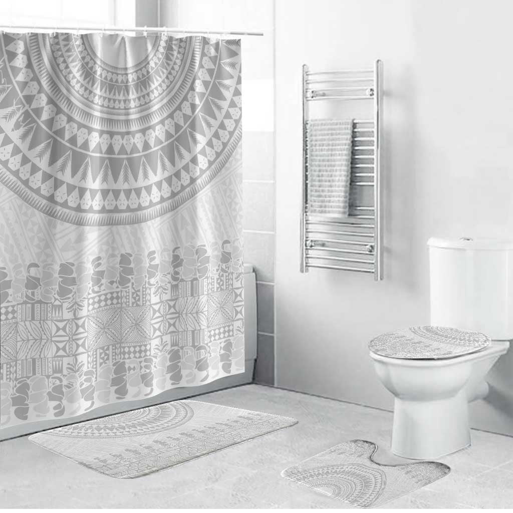 Niue White Sunday Bathroom Set Tapu Fanau Ia Puakenikeni Hiapo Pattern LT14 Bathroom Set (4 pcs) White - Polynesian Pride
