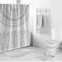 Niue White Sunday Bathroom Set Tapu Fanau Ia Puakenikeni Hiapo Pattern LT14 Bathroom Set (4 pcs) White - Polynesian Pride