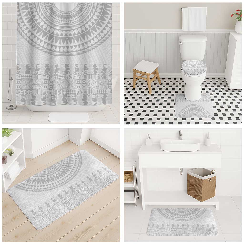 Niue White Sunday Bathroom Set Tapu Fanau Ia Puakenikeni Hiapo Pattern LT14 - Polynesian Pride