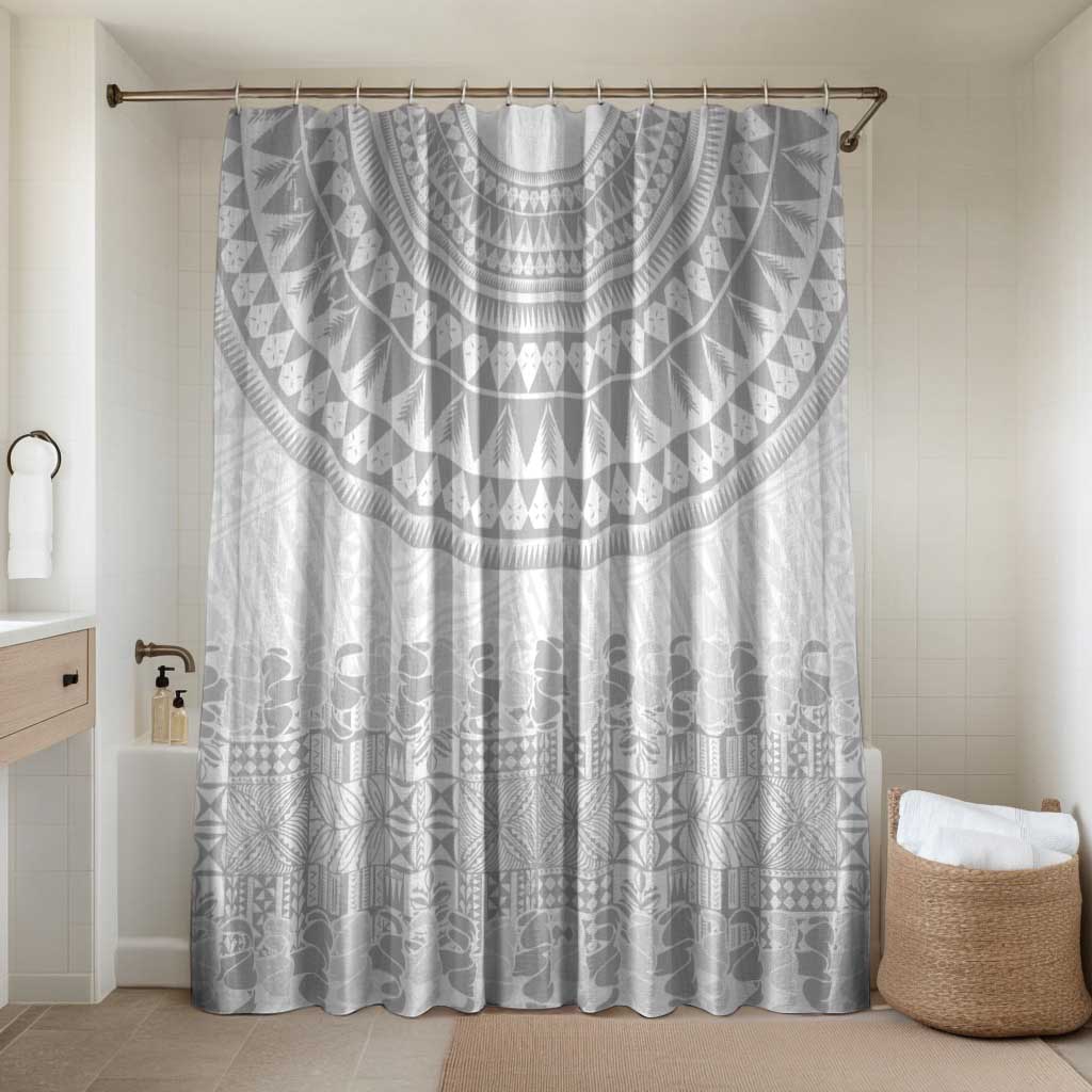 Niue White Sunday Bathroom Set Tapu Fanau Ia Puakenikeni Hiapo Pattern LT14 Shower Curtain Only White - Polynesian Pride