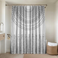 Niue White Sunday Bathroom Set Tapu Fanau Ia Puakenikeni Hiapo Pattern LT14 Shower Curtain Only White - Polynesian Pride