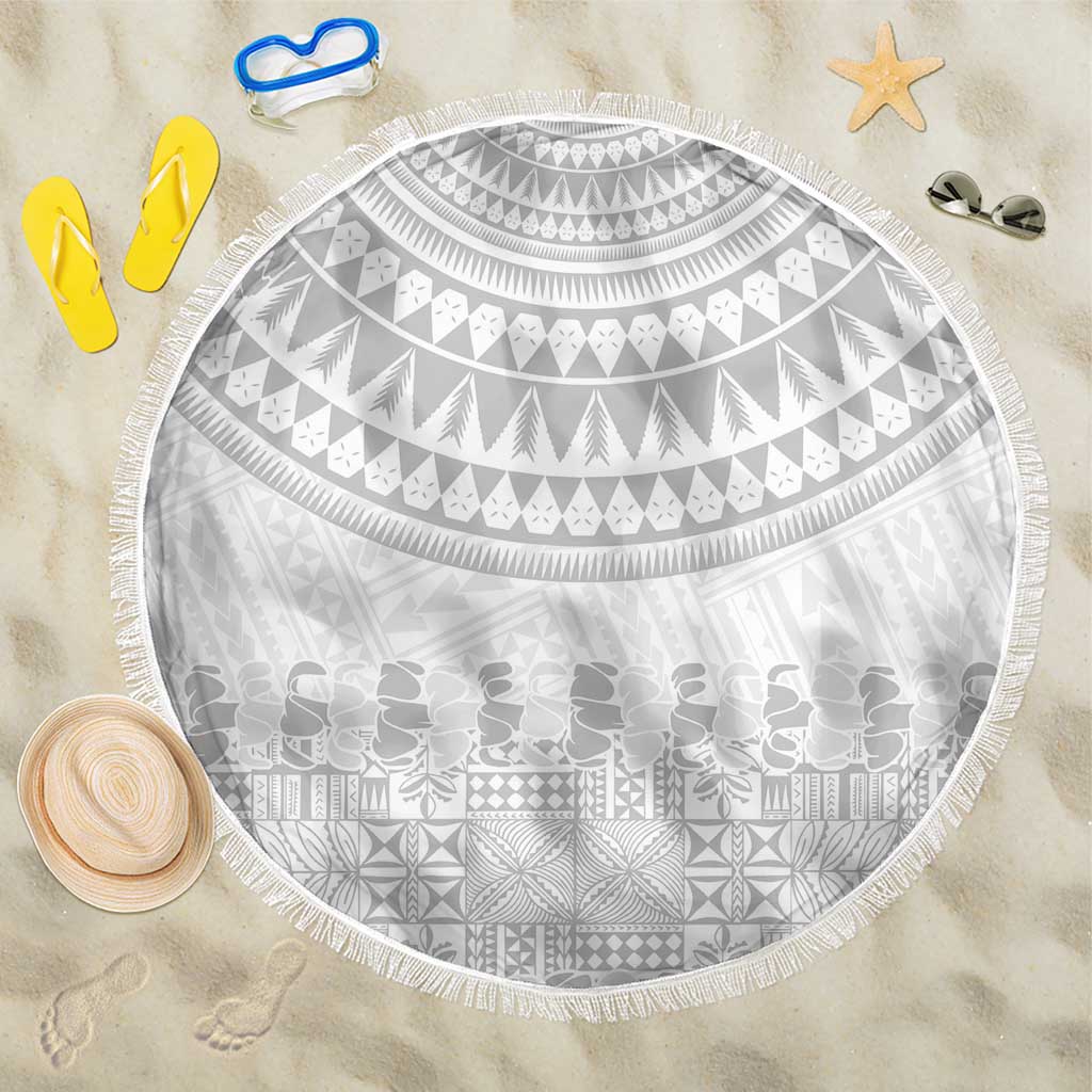 Niue White Sunday Beach Blanket Tapu Fanau Ia Puakenikeni Hiapo Pattern - Polynesian Pride