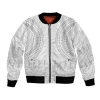 Niue White Sunday Bomber Jacket Tapu Fanau Ia Puakenikeni Hiapo Pattern LT14 Unisex White - Polynesian Pride