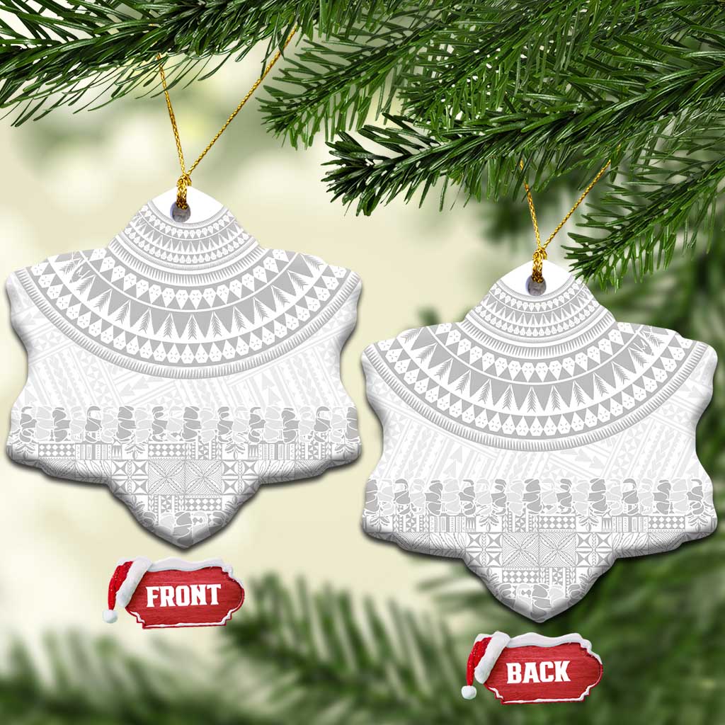 Niue White Sunday Ceramic Ornament Tapu Fanau Ia Puakenikeni Hiapo Pattern - Polynesian Pride