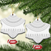 Niue White Sunday Ceramic Ornament Tapu Fanau Ia Puakenikeni Hiapo Pattern - Polynesian Pride