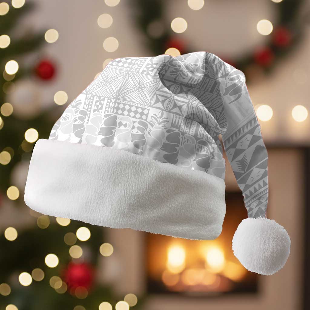 Niue White Sunday Christmas Santa Hat Tapu Fanau Ia Puakenikeni Hiapo Pattern - Polynesian Pride