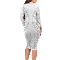 Niue White Sunday Family Matching Long Sleeve Bodycon Dress and Hawaiian Shirt Tapu Fanau Ia Puakenikeni Hiapo Pattern LT14 - Polynesian Pride