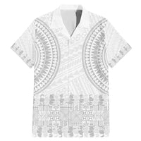 Niue White Sunday Family Matching Mermaid Dress and Hawaiian Shirt Tapu Fanau Ia Puakenikeni Hiapo Pattern LT14 Dad's Shirt - Short Sleeve White - Polynesian Pride
