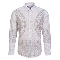 Niue White Sunday Family Matching Off The Shoulder Long Sleeve Dress and Hawaiian Shirt Tapu Fanau Ia Puakenikeni Hiapo Pattern LT14 Dad's Shirt - Long Sleeve White - Polynesian Pride