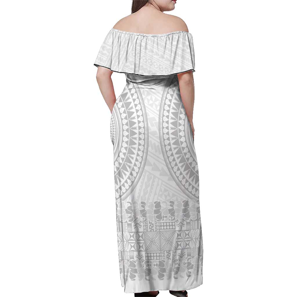 Niue White Sunday Family Matching Off Shoulder Maxi Dress and Hawaiian Shirt Tapu Fanau Ia Puakenikeni Hiapo Pattern LT14 - Polynesian Pride