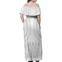 Niue White Sunday Family Matching Off Shoulder Maxi Dress and Hawaiian Shirt Tapu Fanau Ia Puakenikeni Hiapo Pattern LT14 - Polynesian Pride
