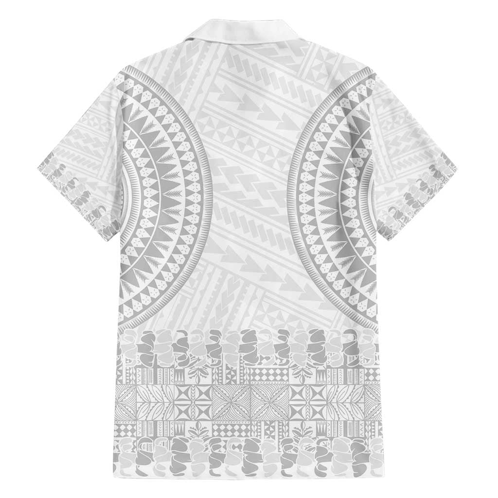 Niue White Sunday Family Matching Off Shoulder Short Dress and Hawaiian Shirt Tapu Fanau Ia Puakenikeni Hiapo Pattern LT14 - Polynesian Pride