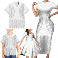 Niue White Sunday Family Matching Short Sleeve Bodycon Dress and Hawaiian Shirt Tapu Fanau Ia Puakenikeni Hiapo Pattern LT14 - Polynesian Pride