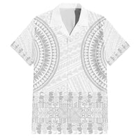 Niue White Sunday Family Matching Short Sleeve Bodycon Dress and Hawaiian Shirt Tapu Fanau Ia Puakenikeni Hiapo Pattern LT14 Dad's Shirt - Short Sleeve White - Polynesian Pride