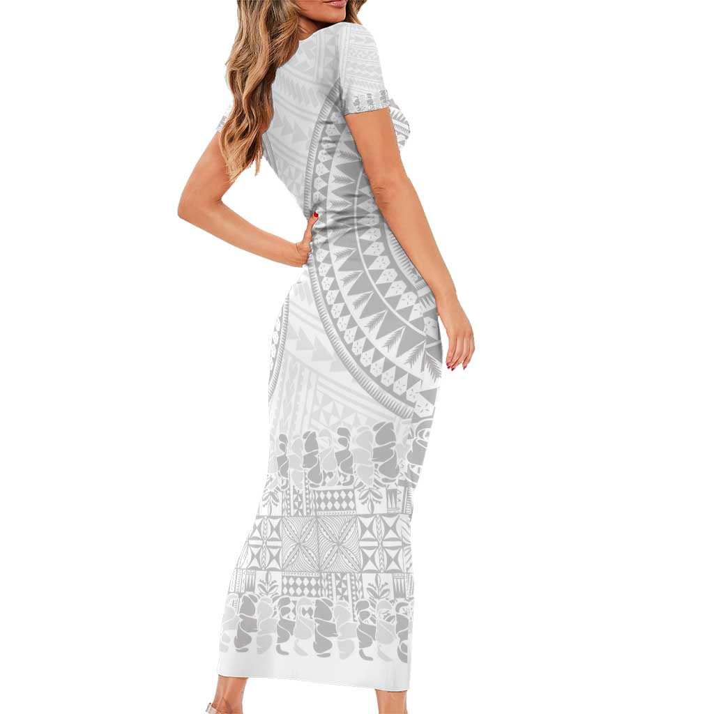 Niue White Sunday Family Matching Short Sleeve Bodycon Dress and Hawaiian Shirt Tapu Fanau Ia Puakenikeni Hiapo Pattern LT14 - Polynesian Pride