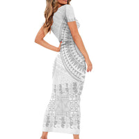 Niue White Sunday Family Matching Short Sleeve Bodycon Dress and Hawaiian Shirt Tapu Fanau Ia Puakenikeni Hiapo Pattern LT14 - Polynesian Pride