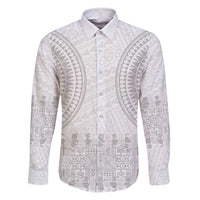Niue White Sunday Family Matching Summer Maxi Dress and Hawaiian Shirt Tapu Fanau Ia Puakenikeni Hiapo Pattern LT14 Dad's Shirt - Long Sleeve White - Polynesian Pride