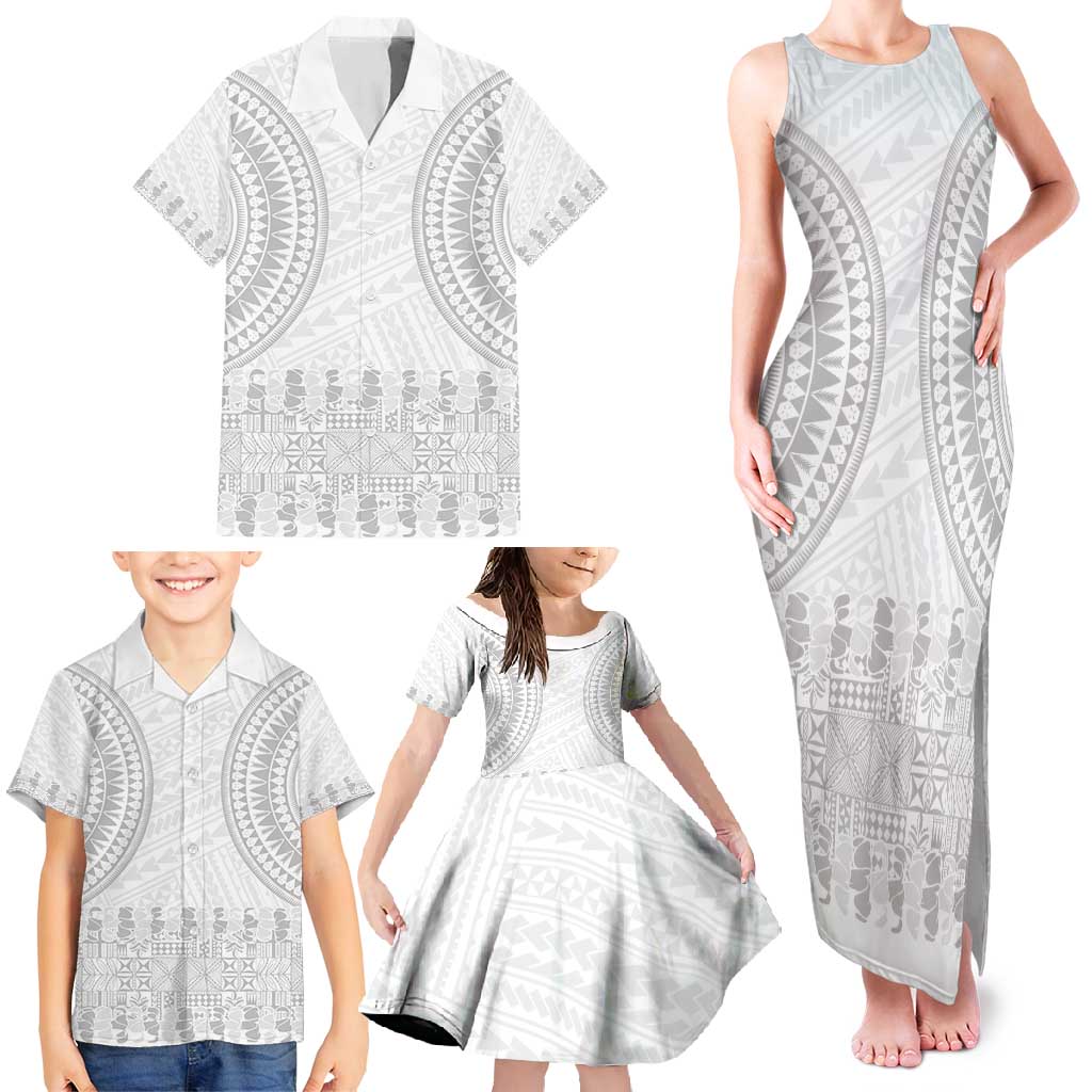 Niue White Sunday Family Matching Tank Maxi Dress and Hawaiian Shirt Tapu Fanau Ia Puakenikeni Hiapo Pattern LT14 - Polynesian Pride