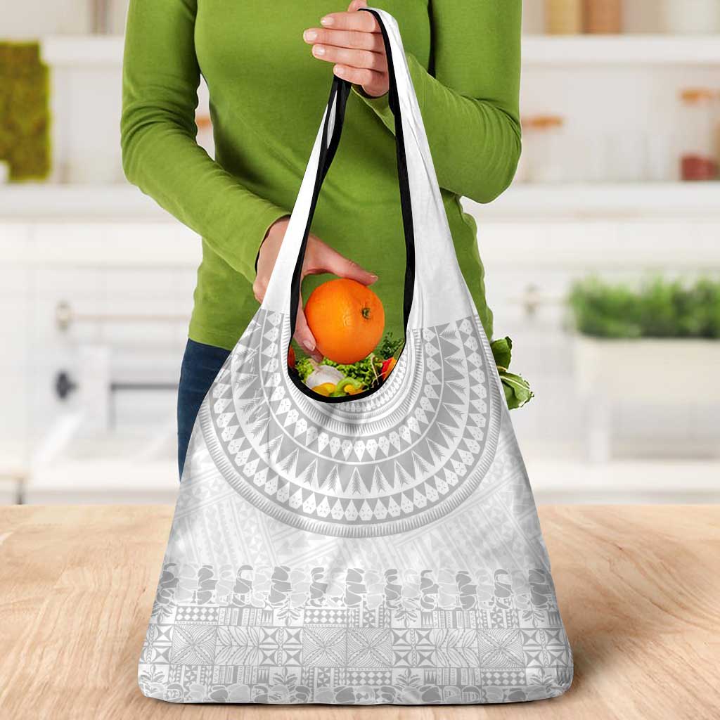 Niue White Sunday Grocery Bag Tapu Fanau Ia Puakenikeni Hiapo Pattern - Polynesian Pride