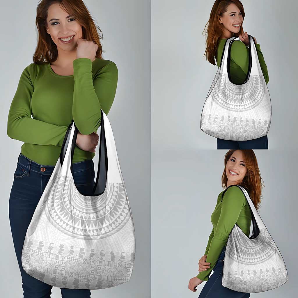 Niue White Sunday Grocery Bag Tapu Fanau Ia Puakenikeni Hiapo Pattern - Polynesian Pride