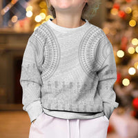 Niue White Sunday Kid Ugly Christmas Sweater Tapu Fanau Ia Puakenikeni Hiapo Pattern - Polynesian Pride