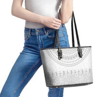 Niue White Sunday Leather Tote Bag Tapu Fanau Ia Puakenikeni Hiapo Pattern - Polynesian Pride