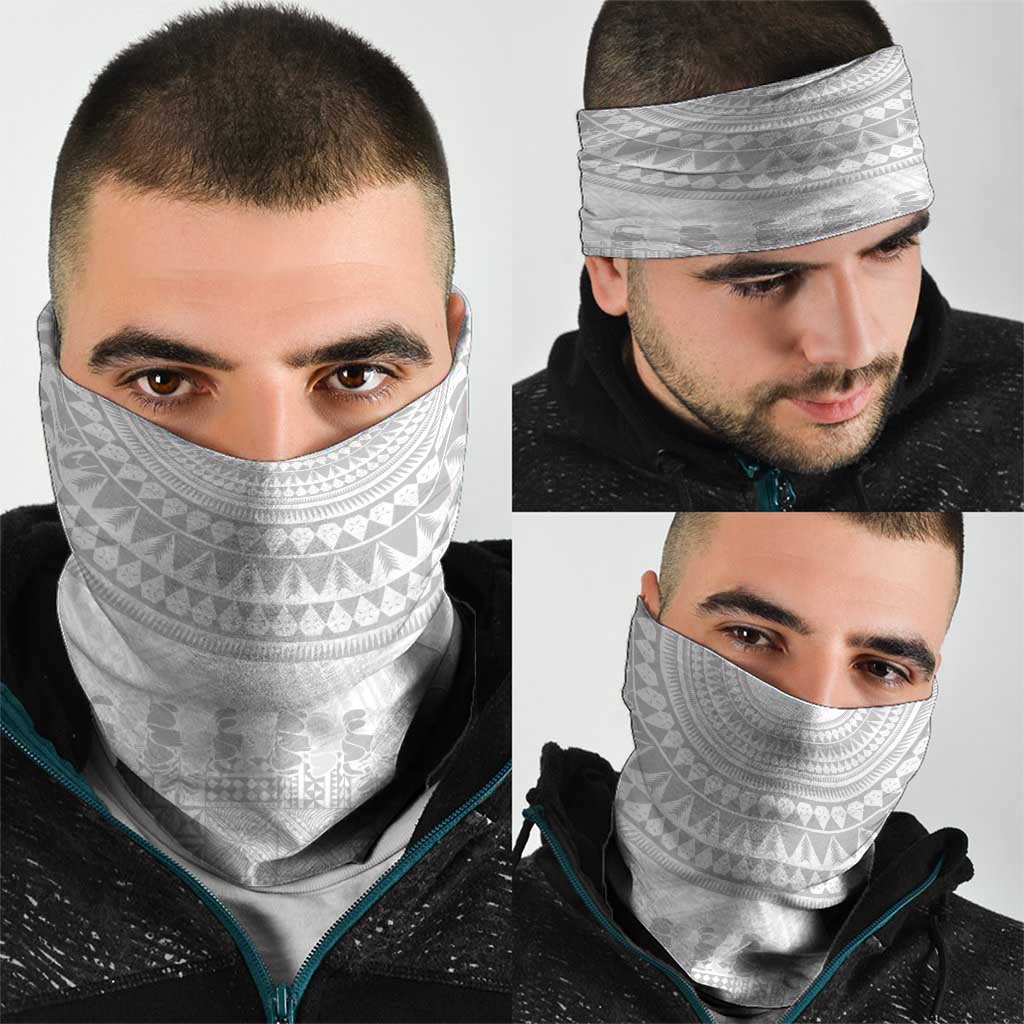 Niue White Sunday Neck Gaiter Tapu Fanau Ia Puakenikeni Hiapo Pattern - Polynesian Pride