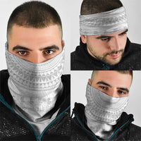 Niue White Sunday Neck Gaiter Tapu Fanau Ia Puakenikeni Hiapo Pattern - Polynesian Pride