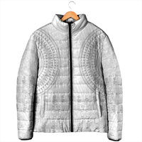 Niue White Sunday Padded Jacket Tapu Fanau Ia Puakenikeni Hiapo Pattern - Polynesian Pride