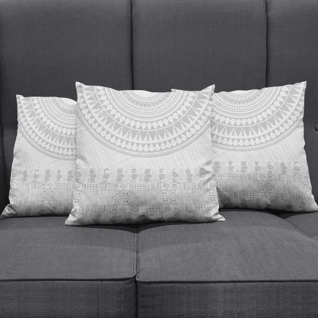 Niue White Sunday Pillow Cover Tapu Fanau Ia Puakenikeni Hiapo Pattern - Polynesian Pride