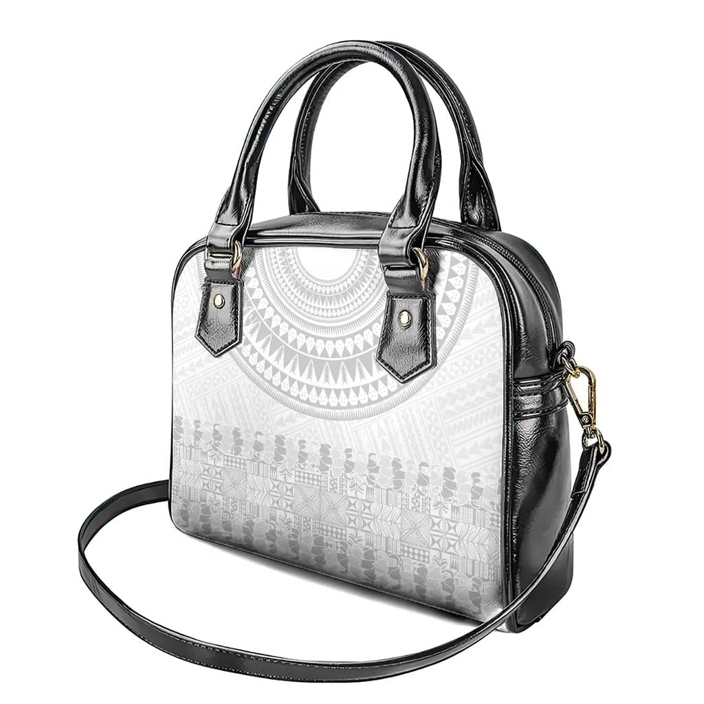 Niue White Sunday Shoulder Handbag Tapu Fanau Ia Puakenikeni Hiapo Pattern - Polynesian Pride