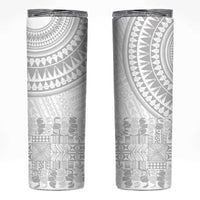 Niue White Sunday Skinny Tumbler Tapu Fanau Ia Puakenikeni Hiapo Pattern LT14 White - Polynesian Pride