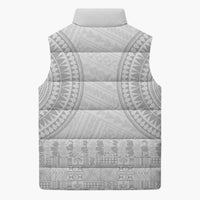 Niue White Sunday Sleeveless Puffer Jacket Tapu Fanau Ia Puakenikeni Hiapo Pattern - Polynesian Pride