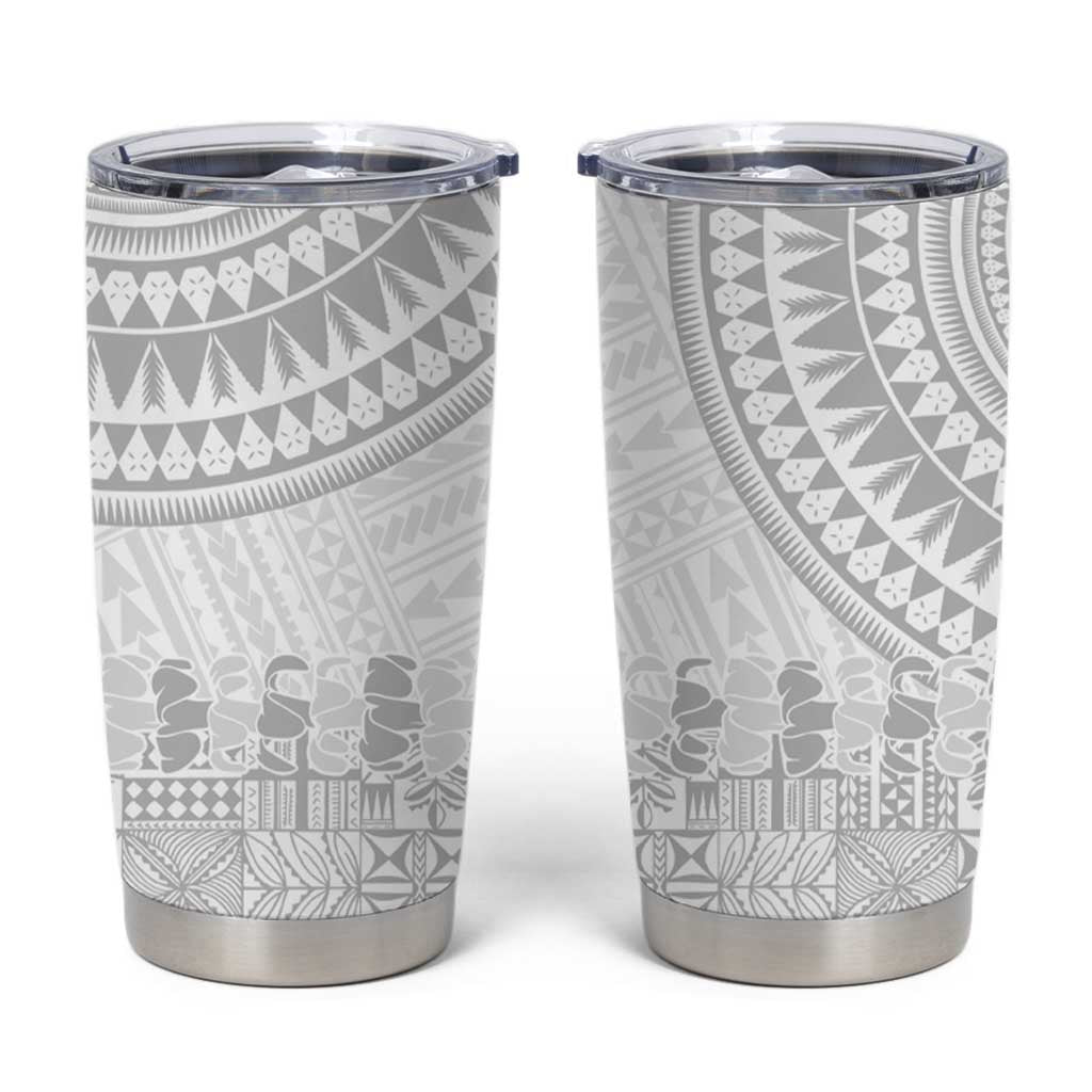 Niue White Sunday Tumbler Cup Tapu Fanau Ia Puakenikeni Hiapo Pattern - Polynesian Pride