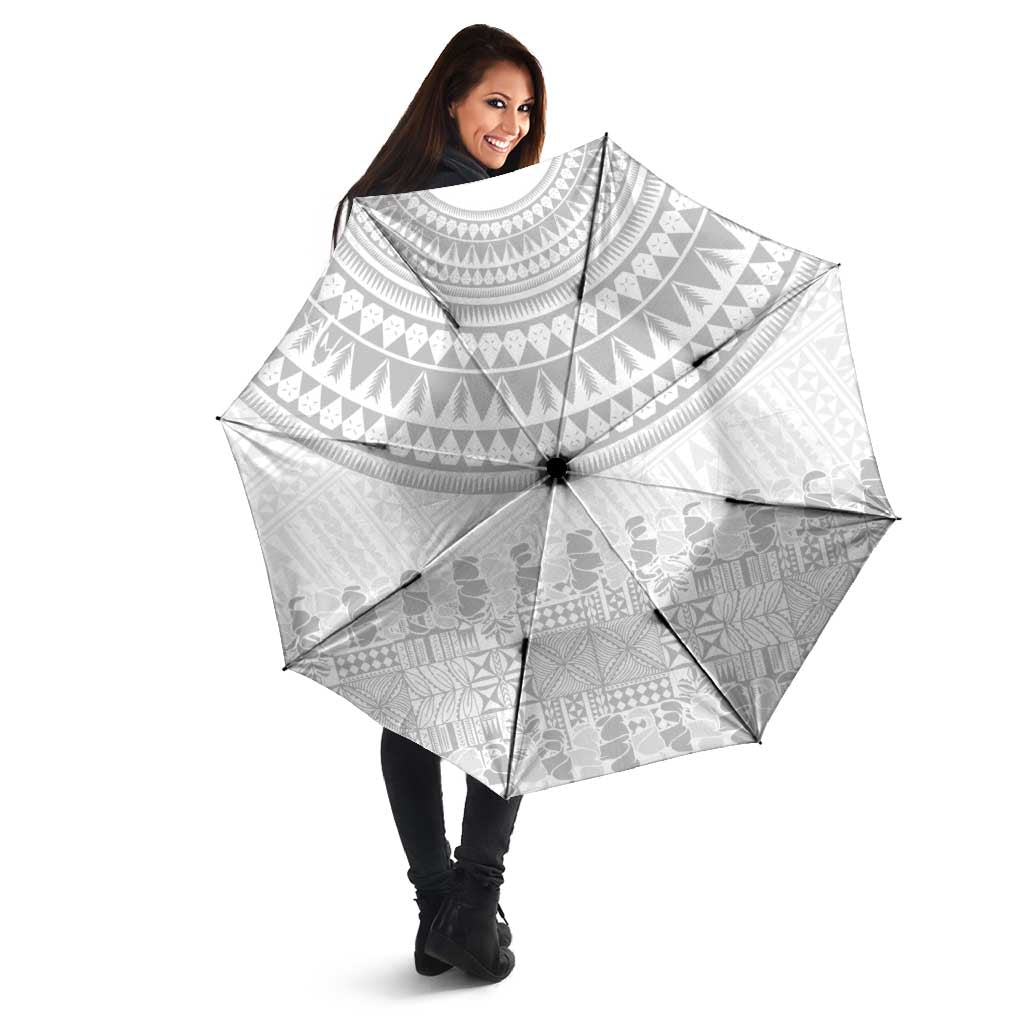 Niue White Sunday Umbrella Tapu Fanau Ia Puakenikeni Hiapo Pattern - Polynesian Pride