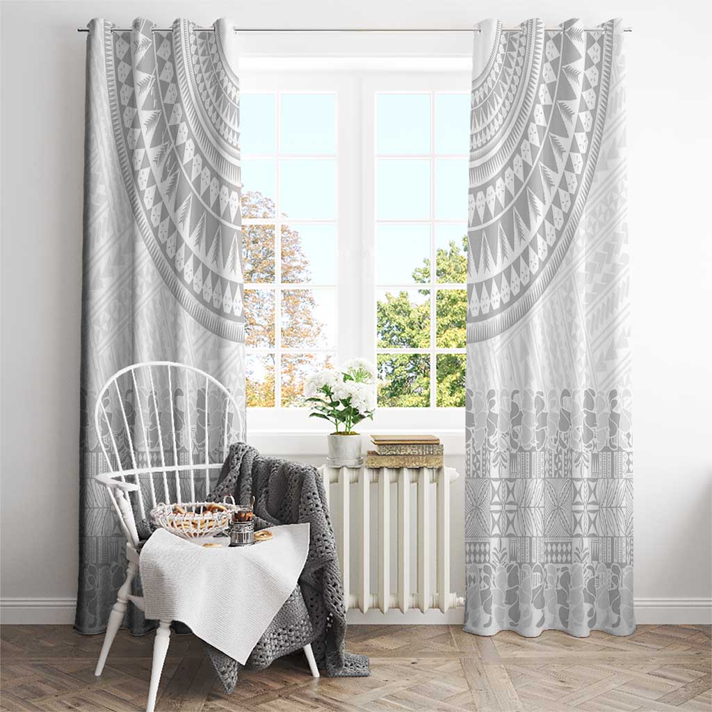 Niue White Sunday Window Curtain Tapu Fanau Ia Puakenikeni Hiapo Pattern - Polynesian Pride