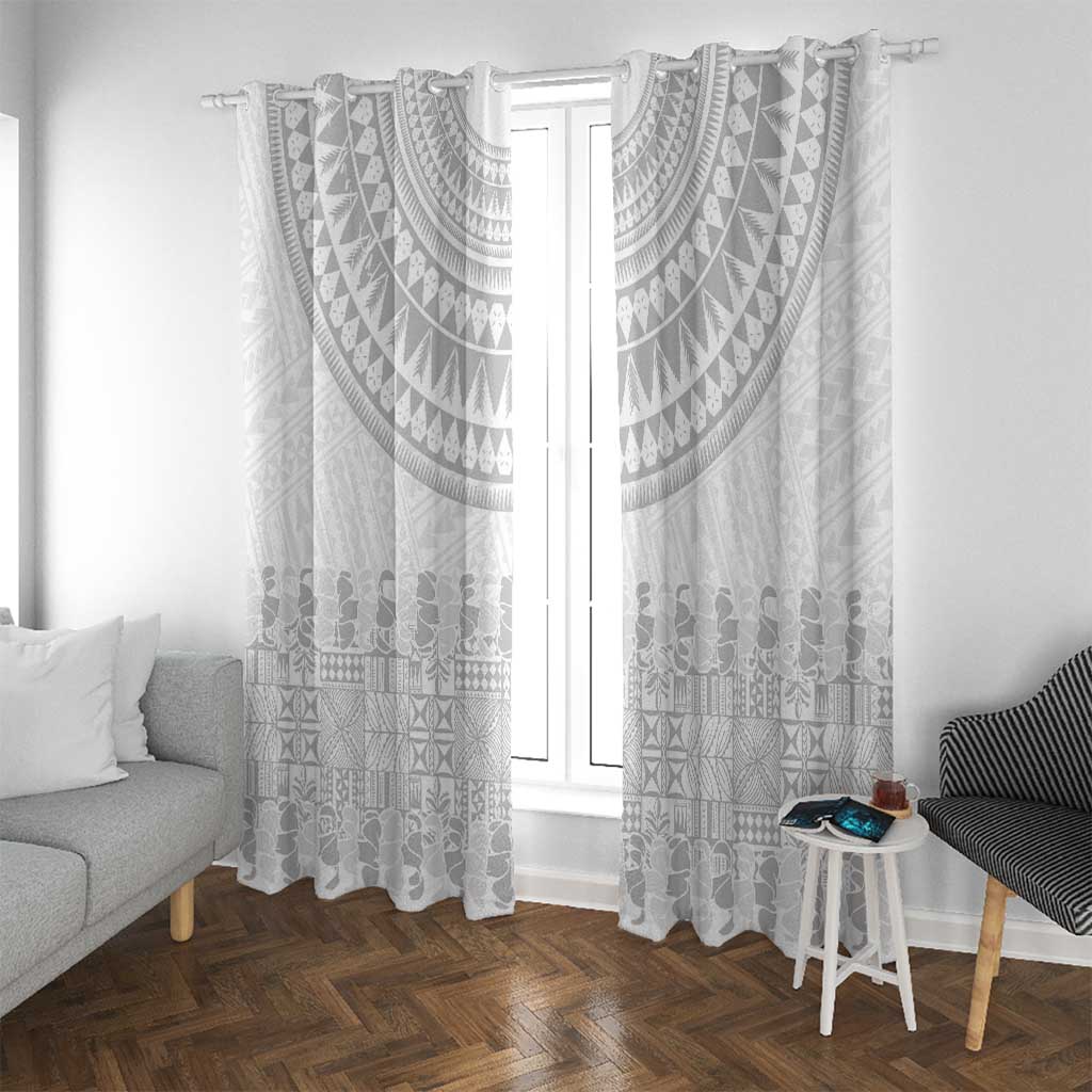 Niue White Sunday Window Curtain Tapu Fanau Ia Puakenikeni Hiapo Pattern - Polynesian Pride