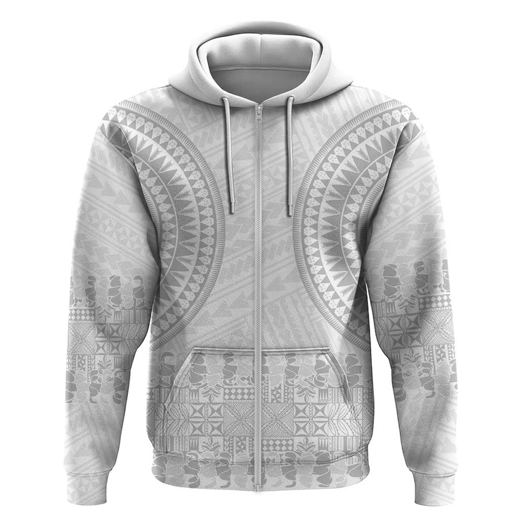 Niue White Sunday Zip Hoodie Tapu Fanau Ia Puakenikeni Hiapo Pattern - Polynesian Pride