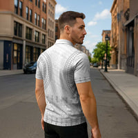 Niue White Sunday Zipper Polo Shirt Tapu Fanau Ia Puakenikeni Hiapo Pattern - Polynesian Pride