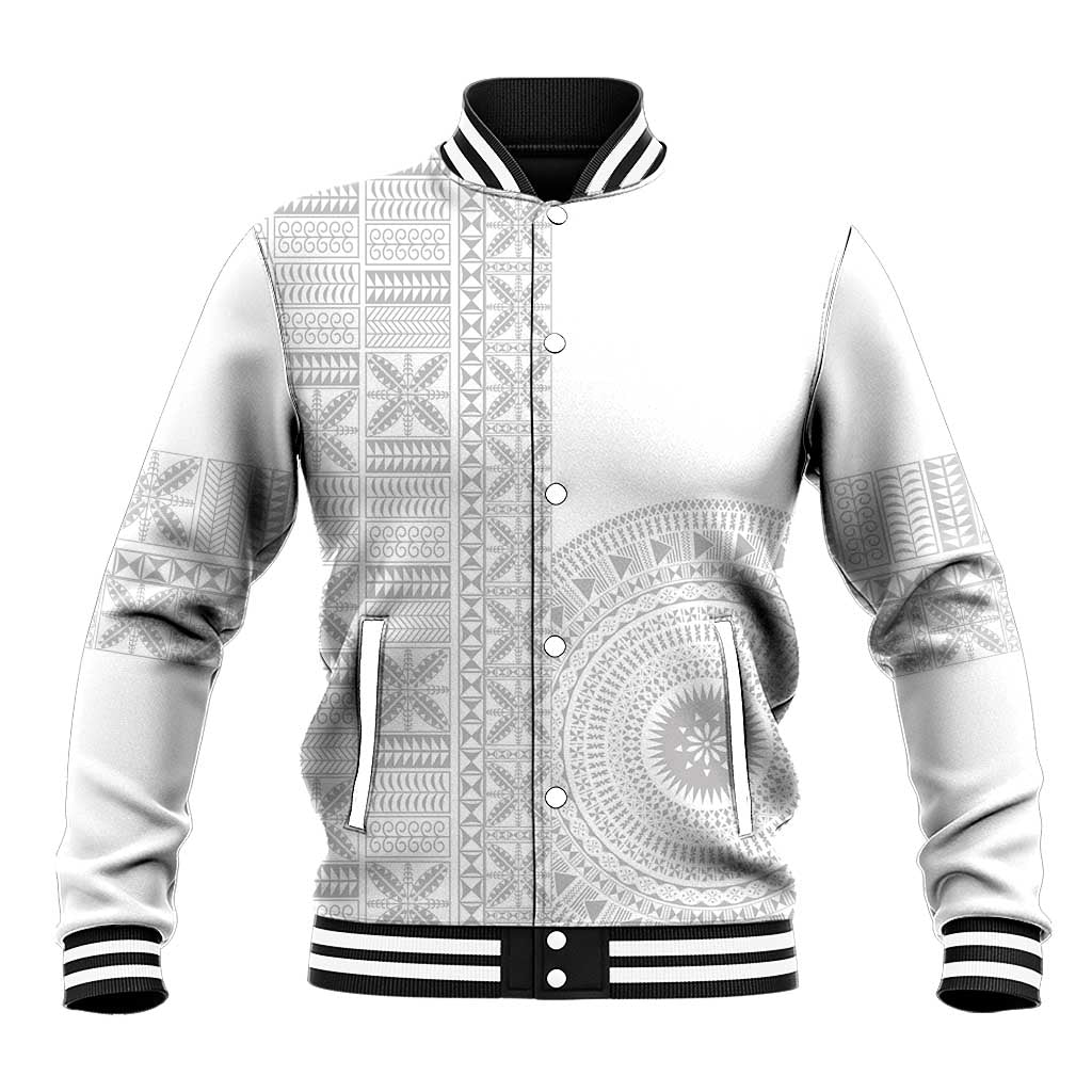 Niue White Sunday Baseball Jacket Half Hiapo Pattern Vibes - Polynesian Pride